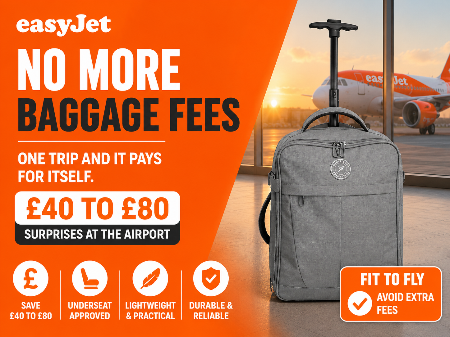 Mustard Underseat Cabin Bag 45x36x20 EasyJet Approved Trolley Case
