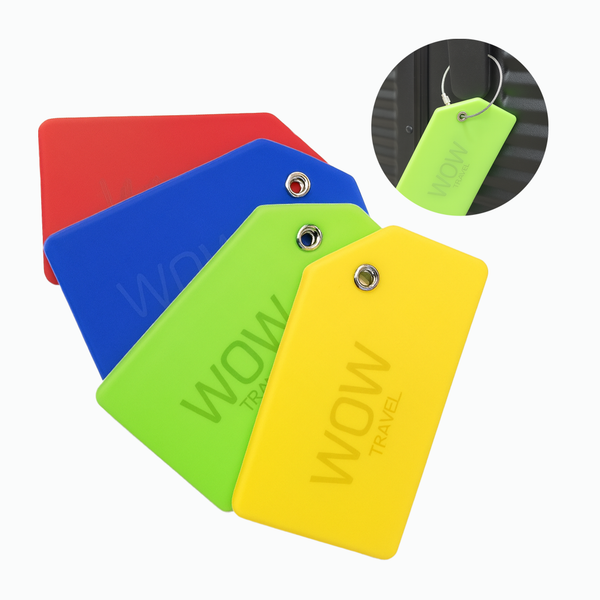 WOW Travel Silicone Luggage Tags 4 Pack – Bright Durable Bag Tags with Privacy Cover