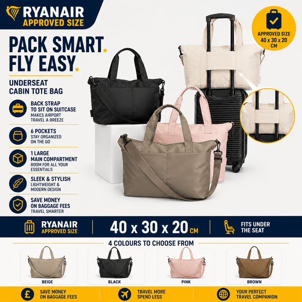 Ryanair 40x30x20 Underseat Tote Bag Pink