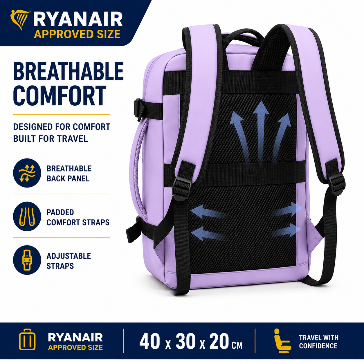Purple Ryanair 40x30x20cm Underseat Backpack