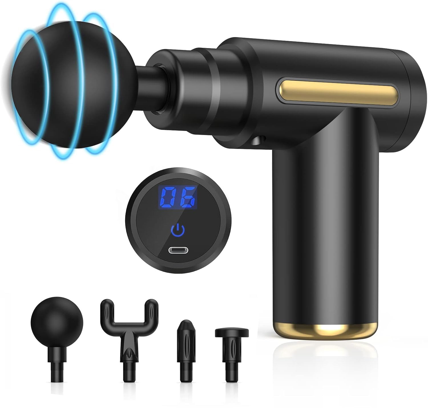 Mini Massage Gun Deep Tissue Portable Muscle Massager USB C Rechargeable with LCD Screen