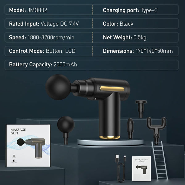 Mini Massage Gun Deep Tissue Portable Muscle Massager USB C Rechargeable with LCD Screen