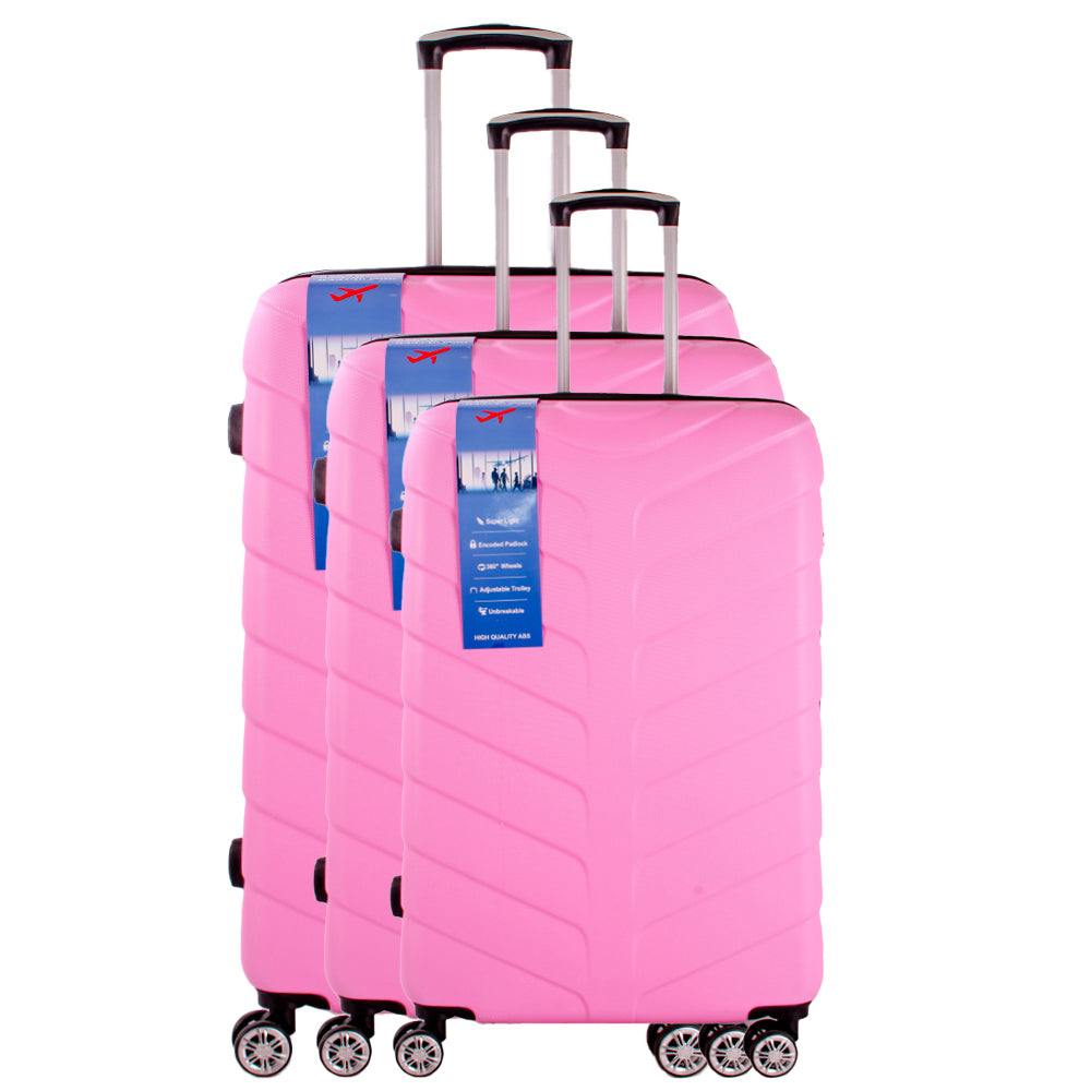 Pink 3-Piece Luggage Set - New 4-Wheel 360-Degree Hard Case Trolley