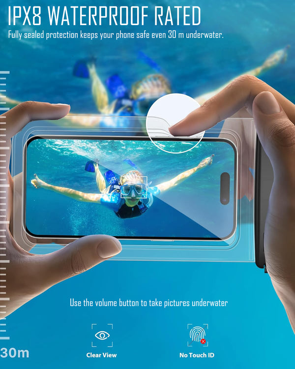 WOW Travel Waterproof Phone Case 2 Pack IPX8 Universal Dry Bag Pouch for iPhone Samsung Huawei Google Pixel Xiaomi – Underwater Swimming and Diving Black (2PACK)