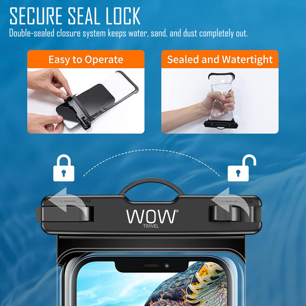 WOW Travel Waterproof Phone Case 2 Pack IPX8 Universal Dry Bag Pouch for iPhone Samsung Huawei Google Pixel Xiaomi – Underwater Swimming and Diving Black (2PACK)