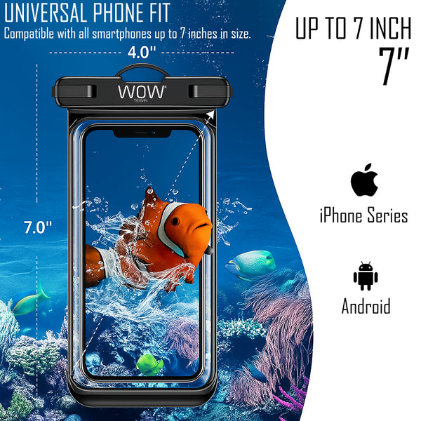 WOW Travel Waterproof Phone Case 2 Pack IPX8 Universal Dry Bag Pouch for iPhone Samsung Huawei Google Pixel Xiaomi – Underwater Swimming and Diving Black (2PACK)