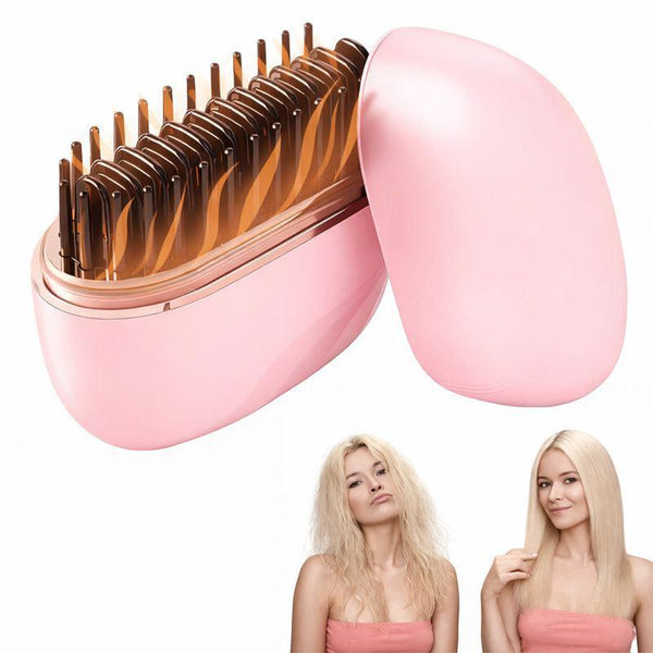 Pink Mini Hair Straightener Cordless Rechargeable Portable Straightener Brush