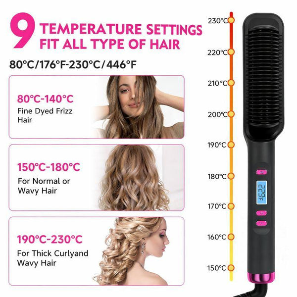 White 2 in 1 Hair Straightener Brush Ceramic Straightening Comb with LED Display