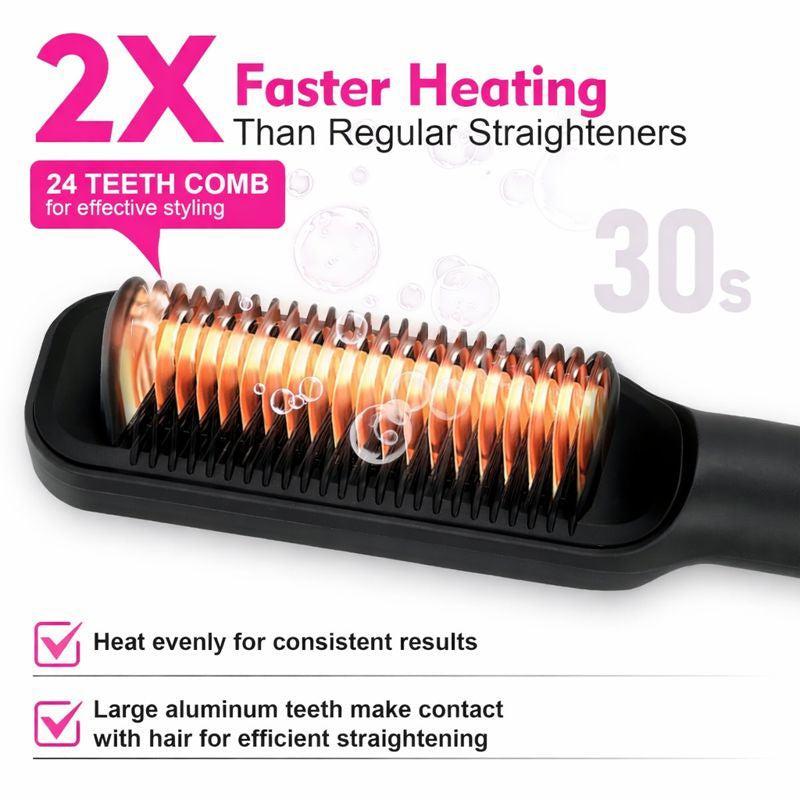 White 2 in 1 Hair Straightener Brush Ceramic Straightening Comb with LED Display