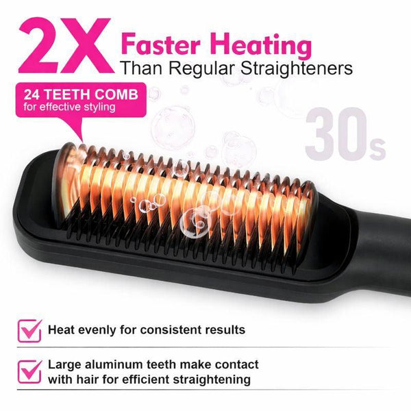 White 2 in 1 Hair Straightener Brush Ceramic Straightening Comb with LED Display