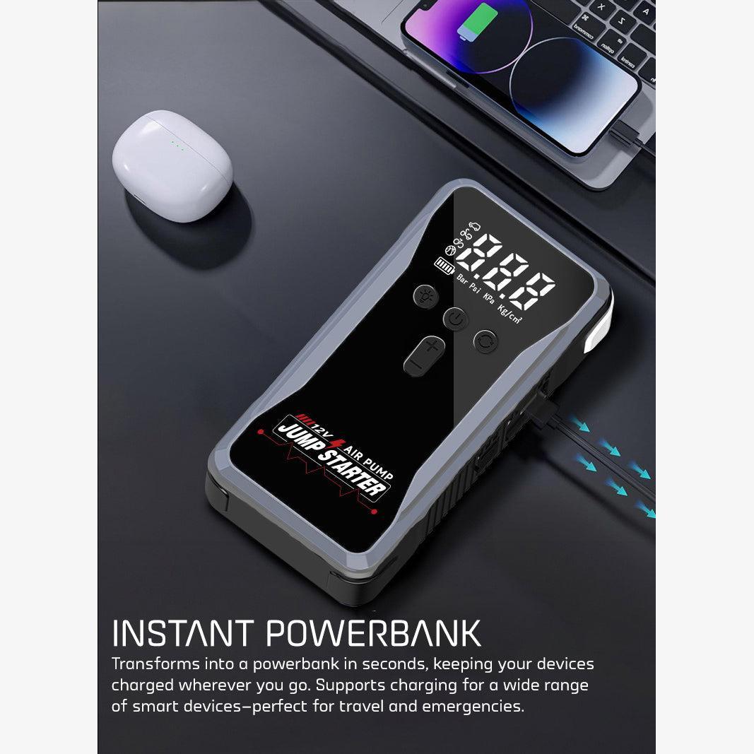 WOW Travel S3 Car Jump Starter 12000mAh 1200A Portable Battery Booster with 150PSI Air Compressor Power Bank