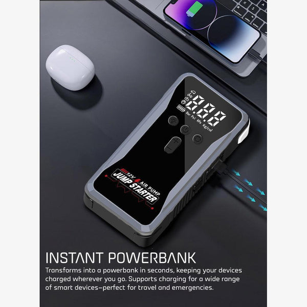 WOW Travel S3 Car Jump Starter 12000mAh 1200A Portable Battery Booster with 150PSI Air Compressor Power Bank