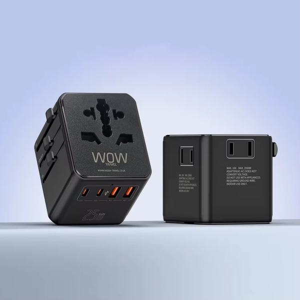 Black Universal Travel Adapter Worldwide 2500W with 2 USB C 2 USB A International Plug Adaptor UK EU USA Australia