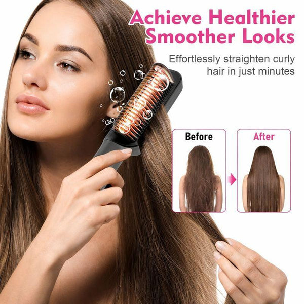 White 2 in 1 Hair Straightener Brush Ceramic Straightening Comb with LED Display