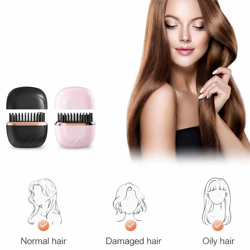 Black Mini Hair Straightener Cordless Rechargeable Portable Straightener Brush