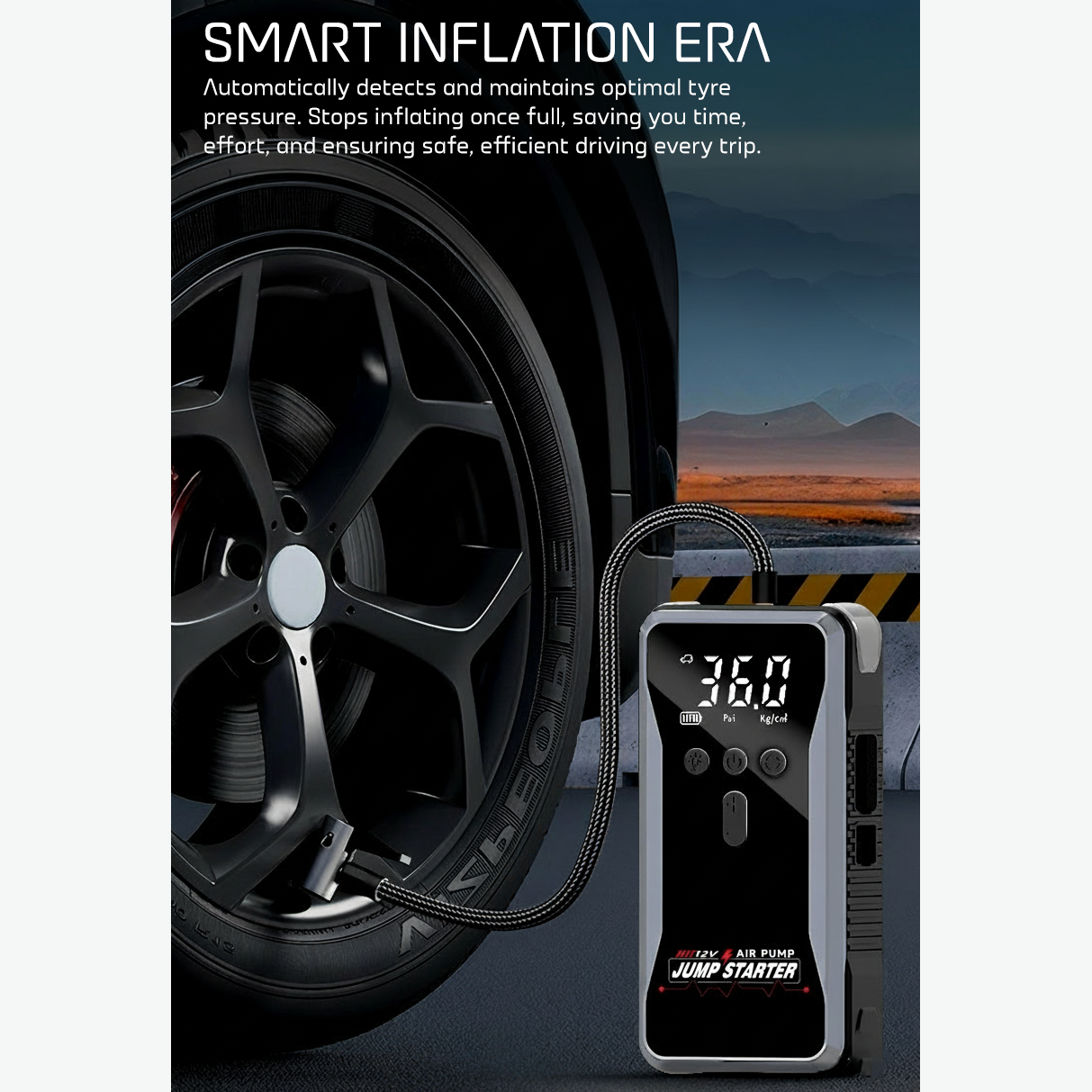 WOW Travel S3 Car Jump Starter 12000mAh 1200A Portable Battery Booster with 150PSI Air Compressor Power Bank