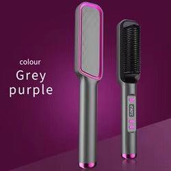 Grey 2 in 1 Hair Straightener Brush Ceramic Straightening Comb with LED Display