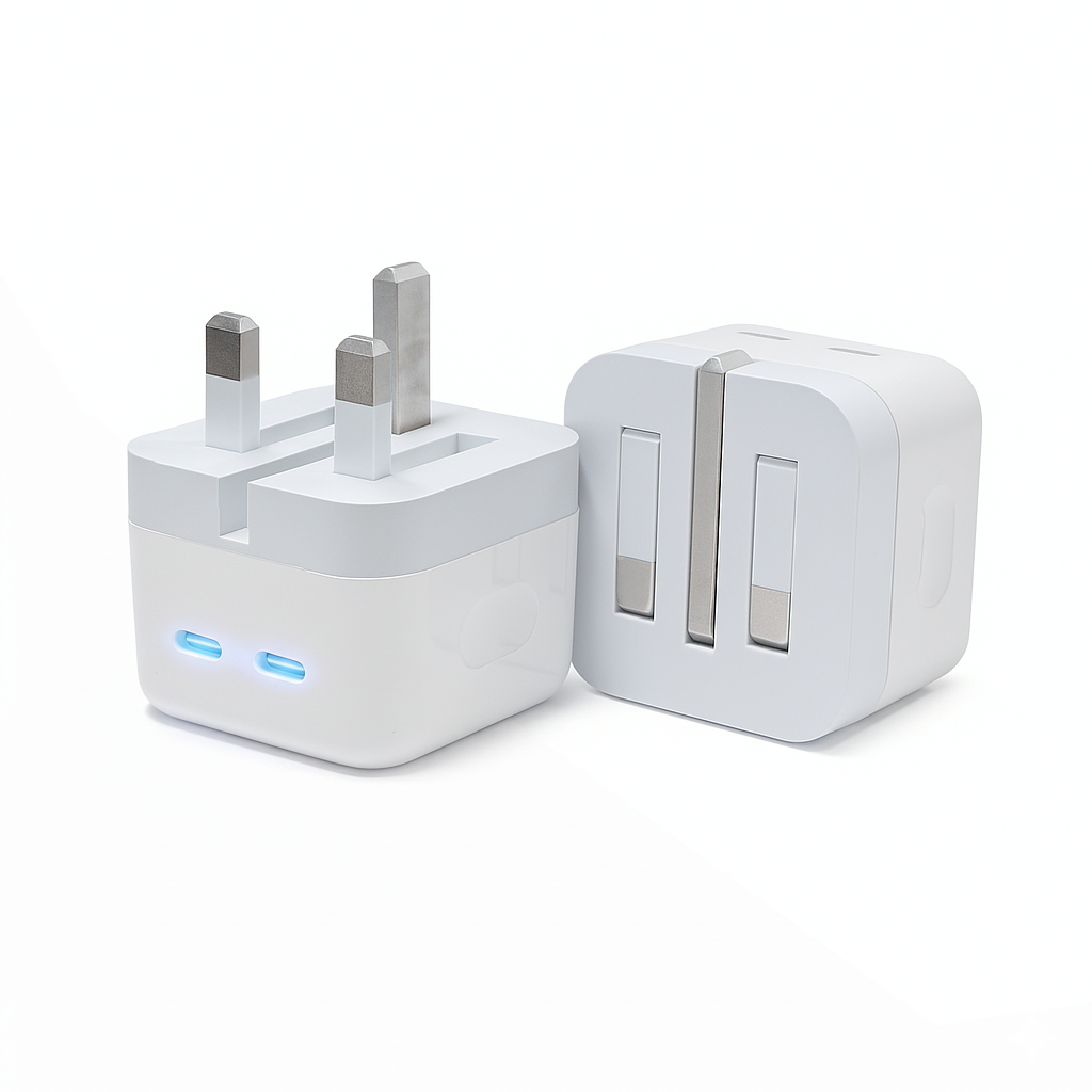 WOW Travel 50W Dual USB-C Fast Charger – 2x 25W PD UK Plug with Foldable Design