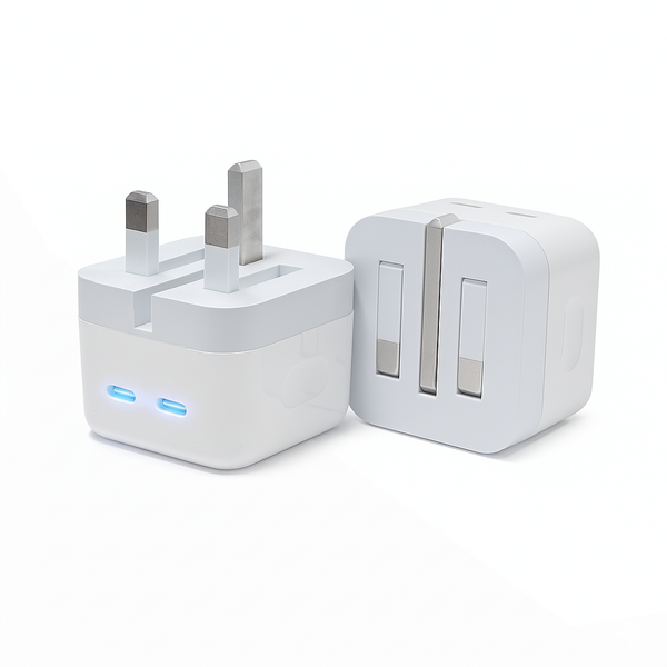 WOW Travel 50W Dual USB-C Fast Charger – 2x 25W PD UK Plug with Foldable Design