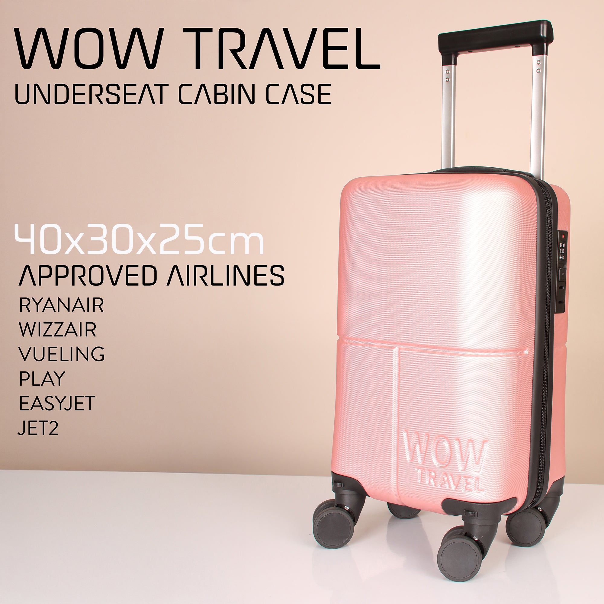 BLACK WOW TRAVEL UNDERSEAT CABIN BAG  RYANAIR - WIZZAIR 40x30x20 *NEW SIZE*
