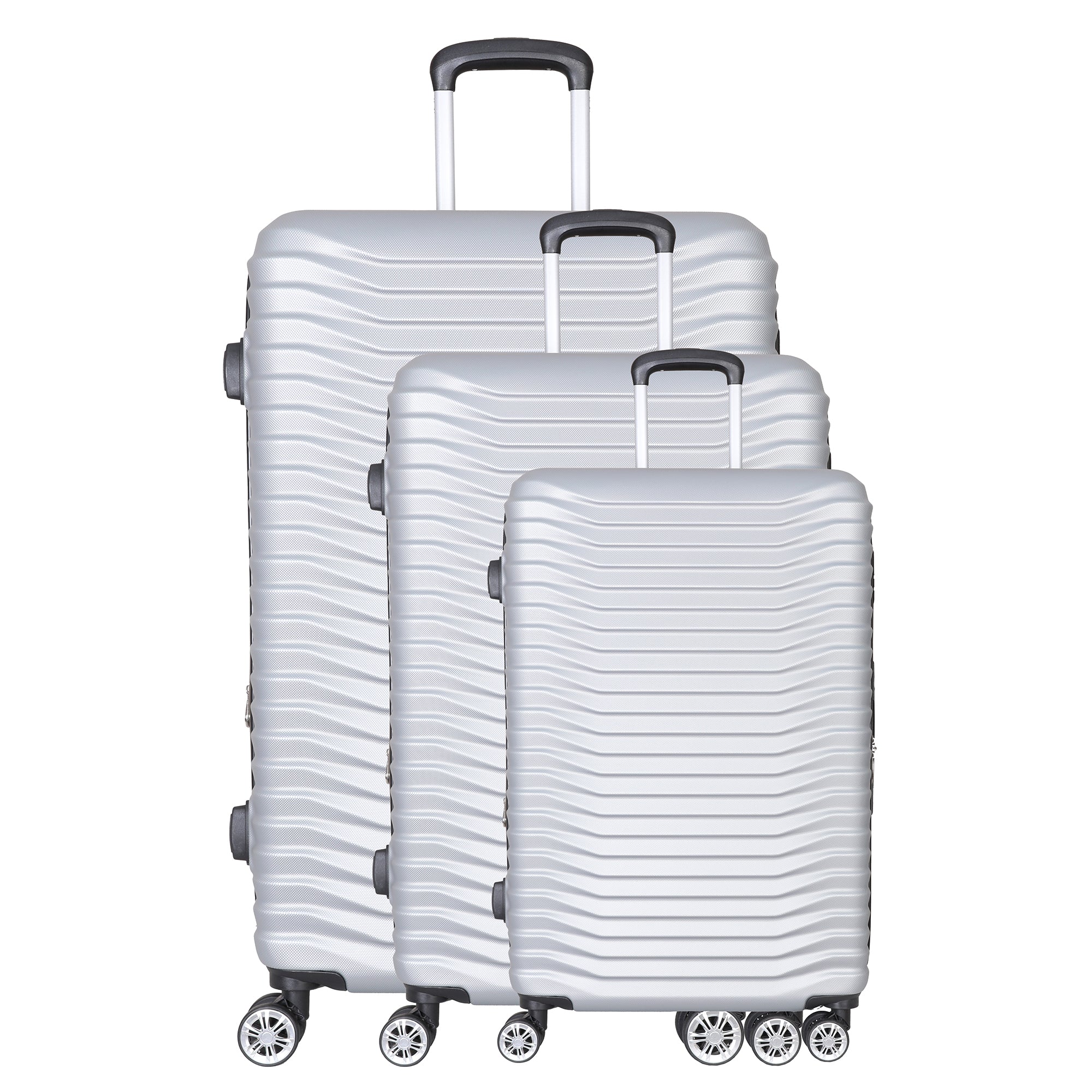 SILVER GREY 3 PIECE LUGGAGE SUITCASE SET