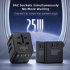 Black Universal Travel Adapter Worldwide 2500W with 2 USB C 2 USB A International Plug Adaptor UK EU USA Australia