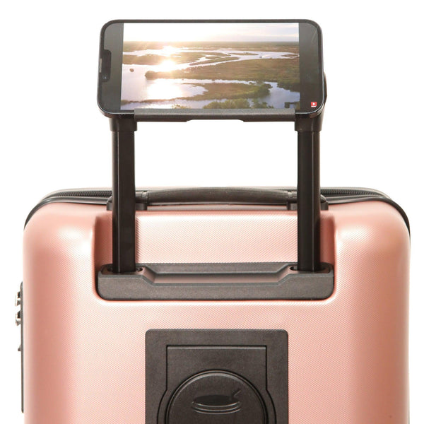 Built-in phone holder on WOW Travel Ryanair 40x30x20cm cabin suitcase telescopic handle
